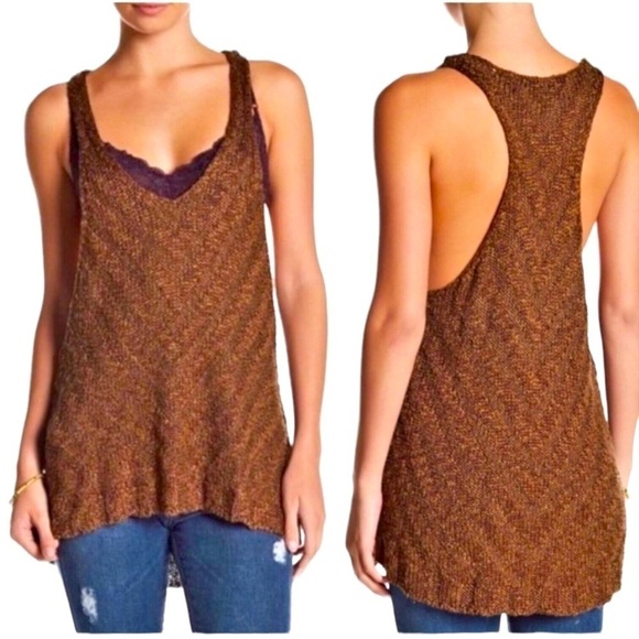 FREE PEOPLE Chevron Sweater Tank Top Brown M - Picture 1 of 11